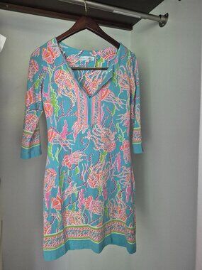 Tabi Jellyfish Print V-Neck Tunic Dress XS